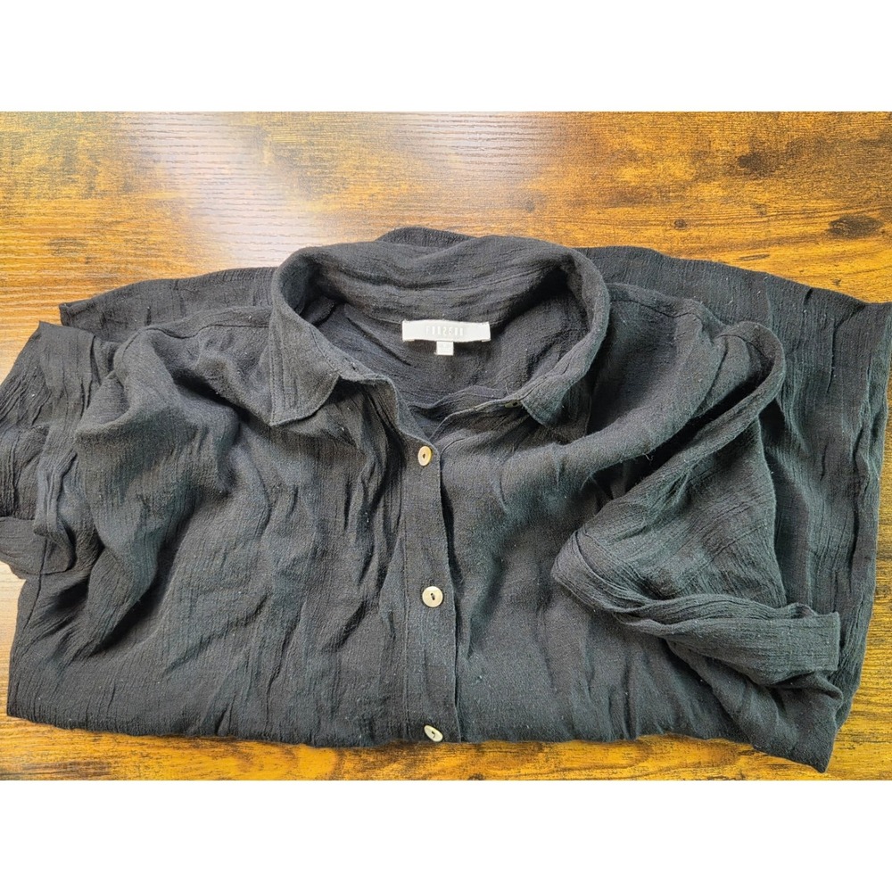 Fun2Fun Black Crinkle Gauze Short Sleeve Button Down Shirt Small